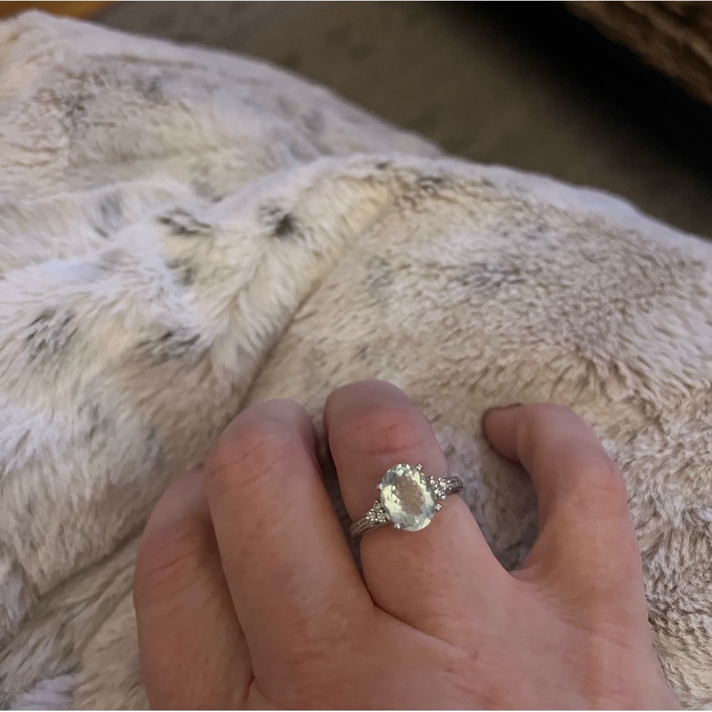 Zales Aquamarine and Diamond 10k White Gold Ring.